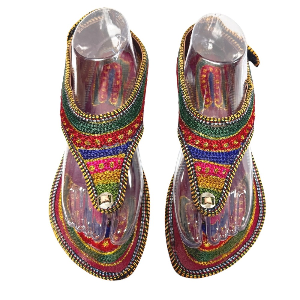 Handmade Indian Embroidered Thong Sandals Multicolor Boho Mojari Shoes women 9.5